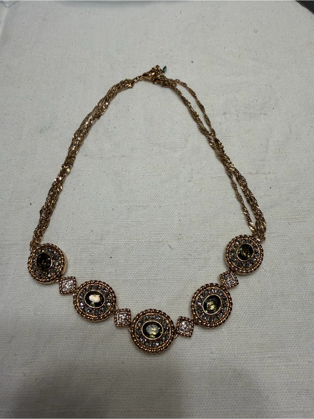 Monet- Gold-Tone Statement Necklace with Olive Gem Accents